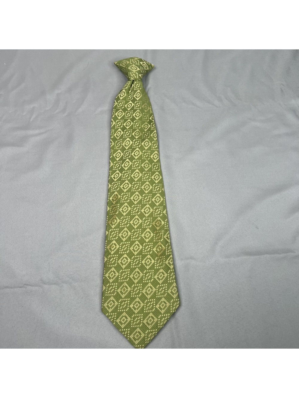 Beau Brummell Snapper Vintage Clip On Tie Green Geometric Mens